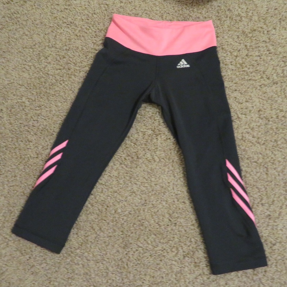 Grey and pink adidas crop leggings